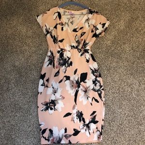 Pink floral fitted maternity dress